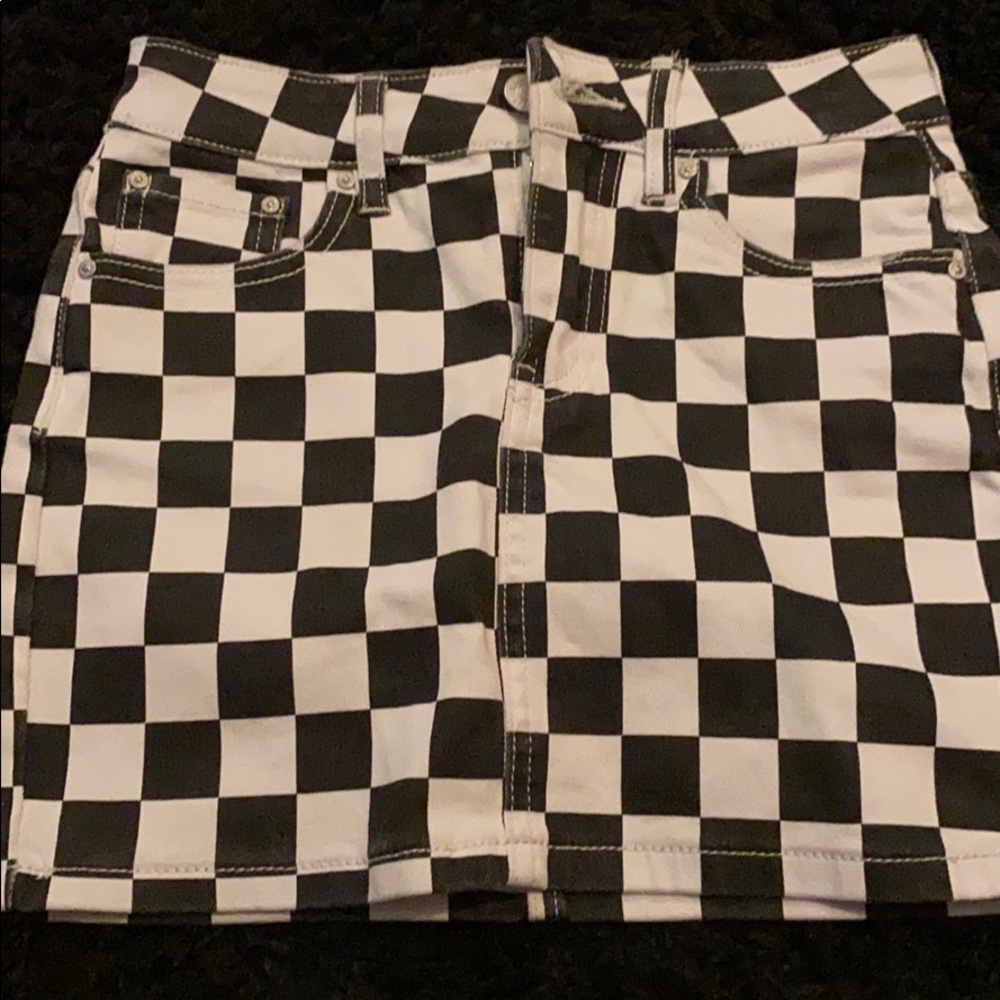 black and white checkered jean skirt